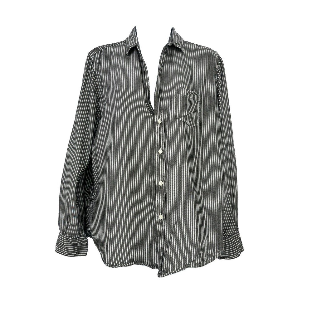 Frank & Eileen Womens The Eileen Relaxed Button Up Shirt Gray Stripe Soft Size S